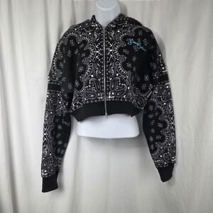 Sean John X Missguided Hoodie Womens 8 Black Paisley Cropped Full Zip Sweatshirt